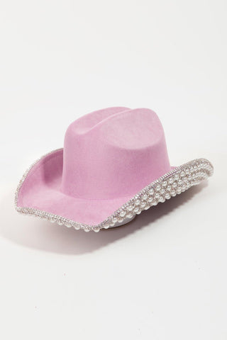 Fame Pave Rhinestone Pearl Trim Cowboy Hat - A Roese Boutique