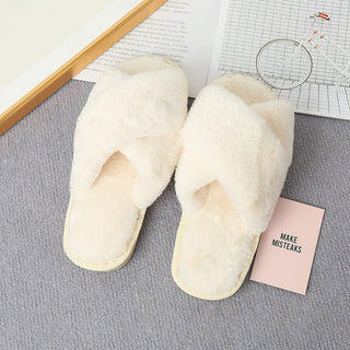 Faux Fur Crisscross Strap Slippers - A Roese Boutique