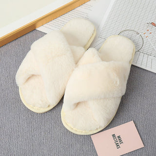 Faux Fur Crisscross Strap Slippers - A Roese Boutique