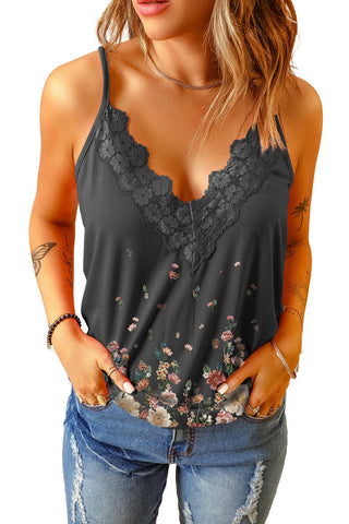 Floral Lace Trim Scalloped Plunge Cami - A Roese Boutique