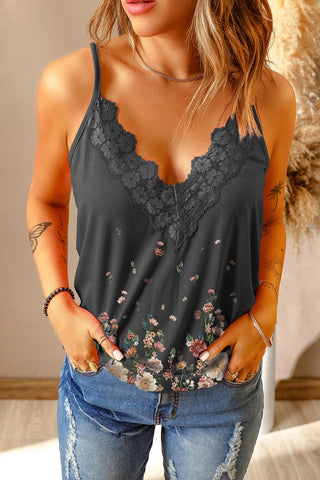 Floral Lace Trim Scalloped Plunge Cami - A Roese Boutique