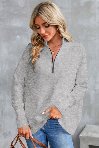 Half Zip Pocketed Dropped Shoulder Sweatshirt - A Roese Boutique