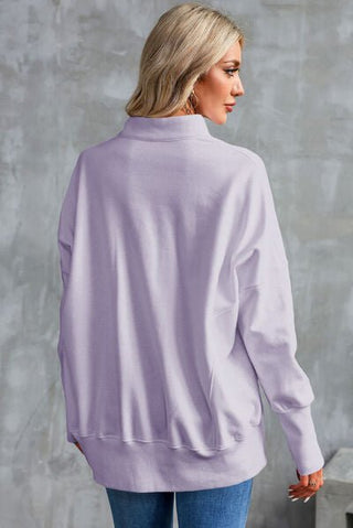 Half Zip Pocketed Dropped Shoulder Sweatshirt - A Roese Boutique