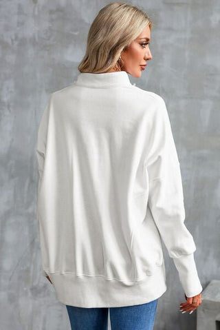 Half Zip Pocketed Dropped Shoulder Sweatshirt - A Roese Boutique