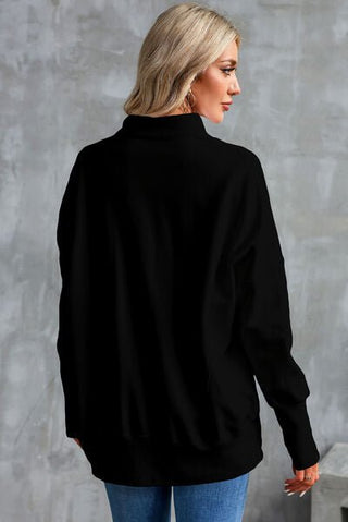 Half Zip Pocketed Dropped Shoulder Sweatshirt - A Roese Boutique