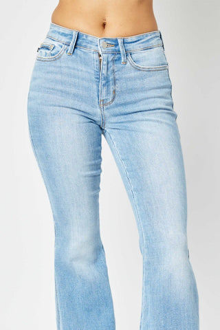 Judy Blue Full Size Mid Rise Raw Hem Slit Flare Jeans - A Roese Boutique