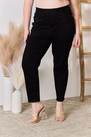 Judy Blue Full Size Rhinestone Embellished Slim Jeans - A Roese Boutique