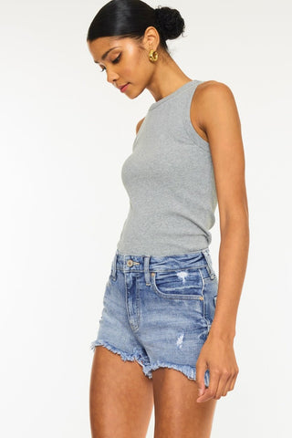 Kancan Distressed Raw Hem Denim Shorts - A Roese Boutique