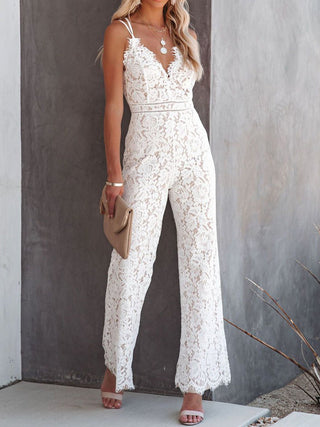 Lace V-Neck Spaghetti Strap Jumpsuit - A Roese Boutique