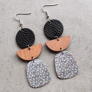 Leather & Wood Drop Earrings - A Roese Boutique