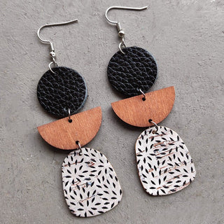 Leather & Wood Drop Earrings - A Roese Boutique