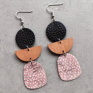 Leather & Wood Drop Earrings - A Roese Boutique