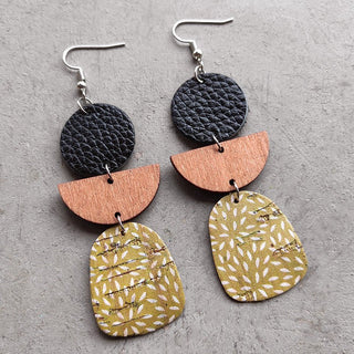 Leather & Wood Drop Earrings - A Roese Boutique