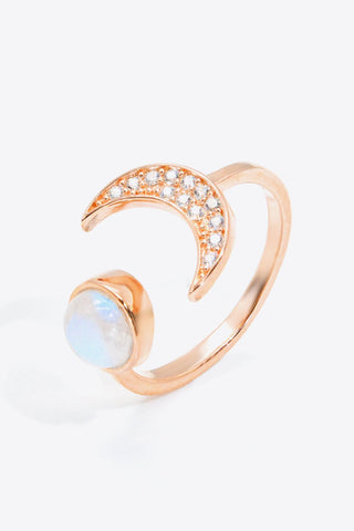 Natural Moonstone and Zircon Sun & Moon Open Ring - A Roese Boutique