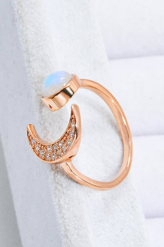 Natural Moonstone and Zircon Sun & Moon Open Ring - A Roese Boutique