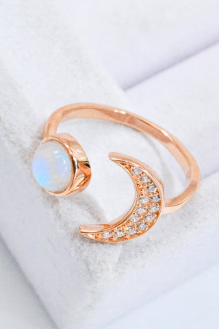 Natural Moonstone and Zircon Sun & Moon Open Ring - A Roese Boutique