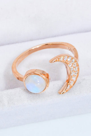 Natural Moonstone and Zircon Sun & Moon Open Ring - A Roese Boutique