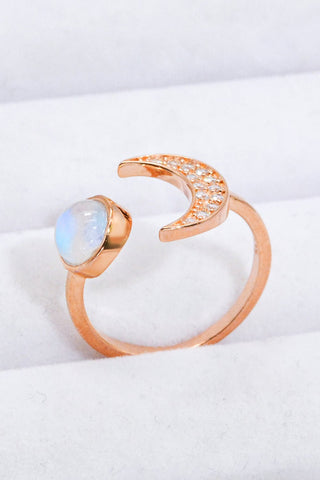 Natural Moonstone and Zircon Sun & Moon Open Ring - A Roese Boutique