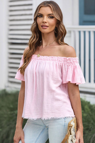 Off-Shoulder Short Sleeve Blouse - A Roese Boutique