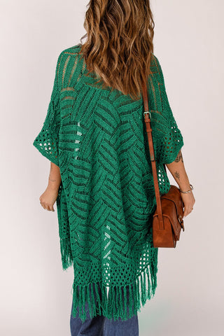 Openwork Open Front Cardigan with Fringes - A Roese Boutique