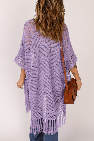 Openwork Open Front Cardigan with Fringes - A Roese Boutique