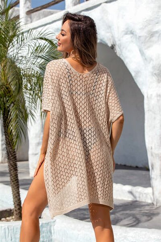 Openwork Slit Scoop Neck Cover Up - A Roese Boutique