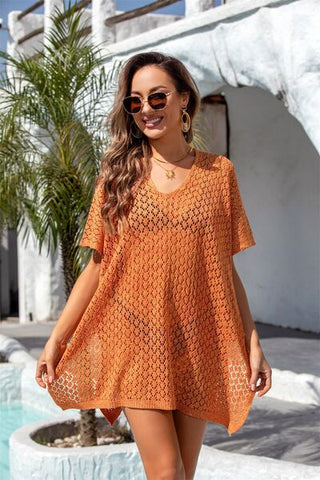 Openwork Slit Scoop Neck Cover Up - A Roese Boutique