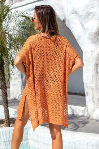 Openwork Slit Scoop Neck Cover Up - A Roese Boutique