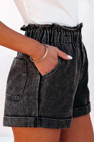 Paperbag Waist Denim Shorts with Pockets - A Roese Boutique