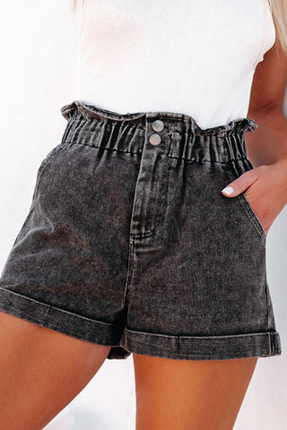 Paperbag Waist Denim Shorts with Pockets - A Roese Boutique