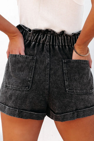 Paperbag Waist Denim Shorts with Pockets - A Roese Boutique