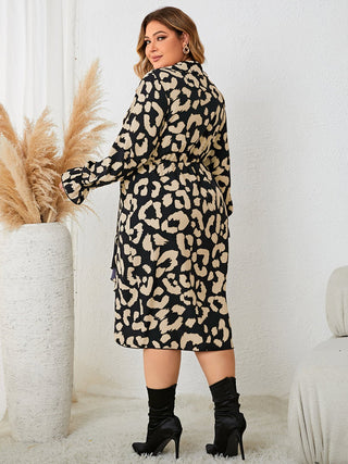 Plus Size Leopard Surplice Neck Flounce Sleeve Dress - A Roese Boutique