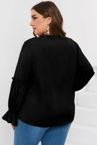 Plus Size Ruffled Tie Neck Flounce Sleeve Blouse - A Roese Boutique