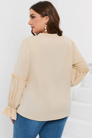 Plus Size Ruffled Tie Neck Flounce Sleeve Blouse - A Roese Boutique