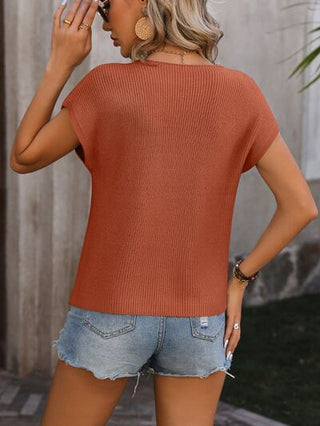 Pocketed Round Neck Cap Sleeve Sweater - A Roese Boutique