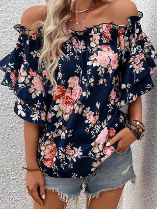 Printed Off-Shoulder Flounce Sleeve Blouse - A Roese Boutique