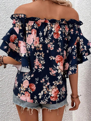 Printed Off-Shoulder Flounce Sleeve Blouse - A Roese Boutique