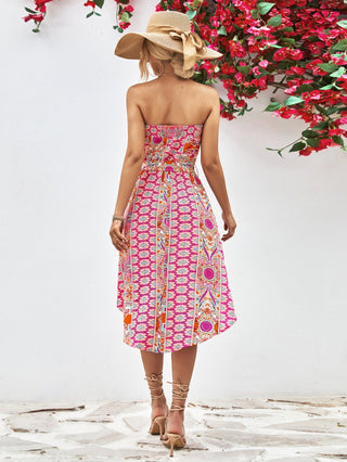 Printed Strapless Tie Belt Dress - A Roese Boutique