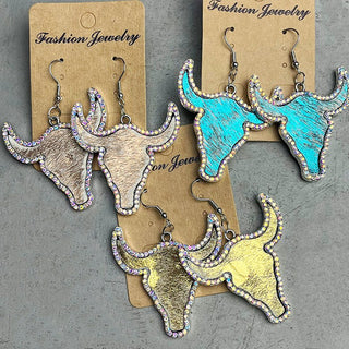 Rhinestone Bull Earrings - A Roese Boutique