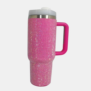 Rhinestone Stainless Steel Tumbler with Straw - A Roese Boutique