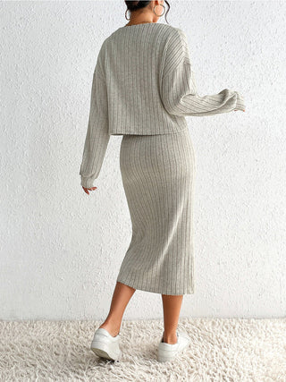 Ribbed Spaghetti Strap Slit Dress & Cardigan Set - A Roese Boutique