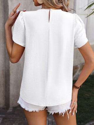 Ruched Round Neck Petal Sleeve Blouse - A Roese Boutique