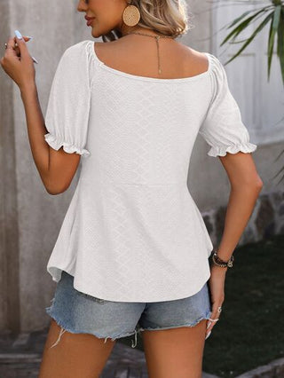 Ruched V-Neck Flounce Sleeve Blouse - A Roese Boutique