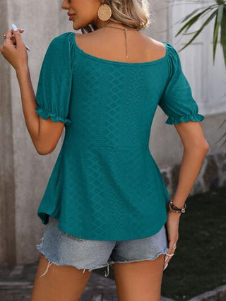 Ruched V-Neck Flounce Sleeve Blouse - A Roese Boutique