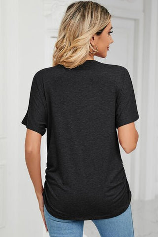 Ruched V-Neck Short Sleeve T-Shirt - A Roese Boutique