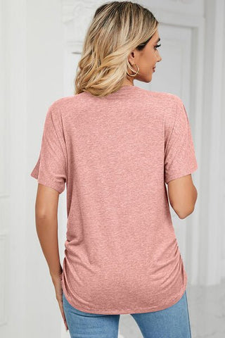 Ruched V-Neck Short Sleeve T-Shirt - A Roese Boutique