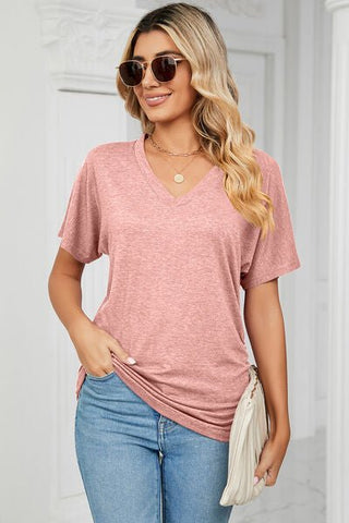 Ruched V-Neck Short Sleeve T-Shirt - A Roese Boutique