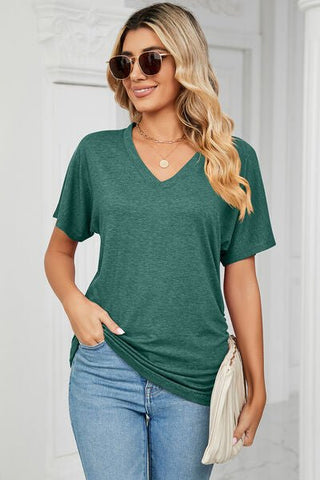 Ruched V-Neck Short Sleeve T-Shirt - A Roese Boutique