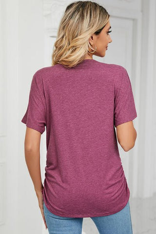 Ruched V-Neck Short Sleeve T-Shirt - A Roese Boutique