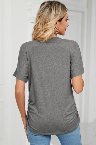 Ruched V-Neck Short Sleeve T-Shirt - A Roese Boutique